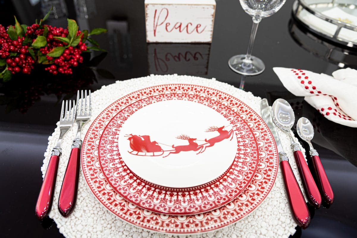 red and white holiday table settings