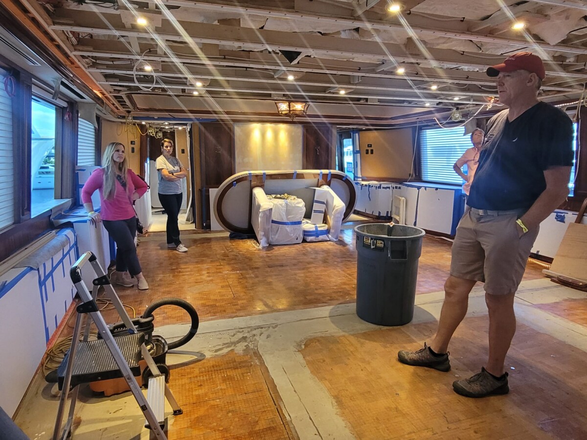 Destry in main salon of Symphony during refit