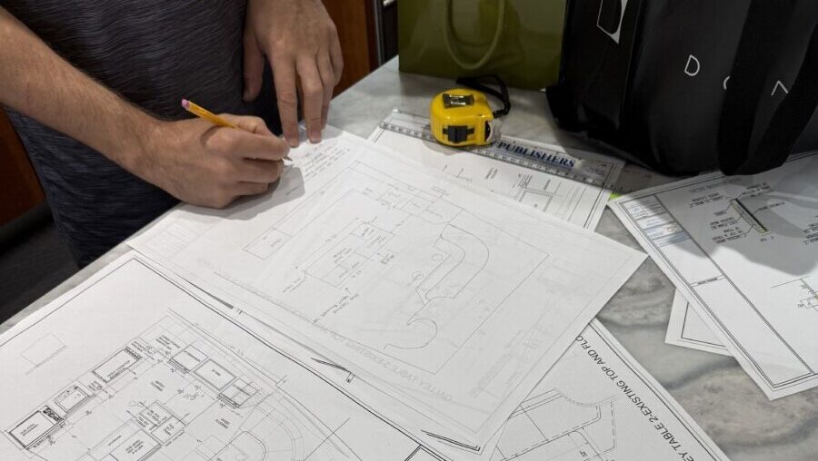 REVIEWING DRAWINGS ABOARD THE WESTPORT GRATITUDE