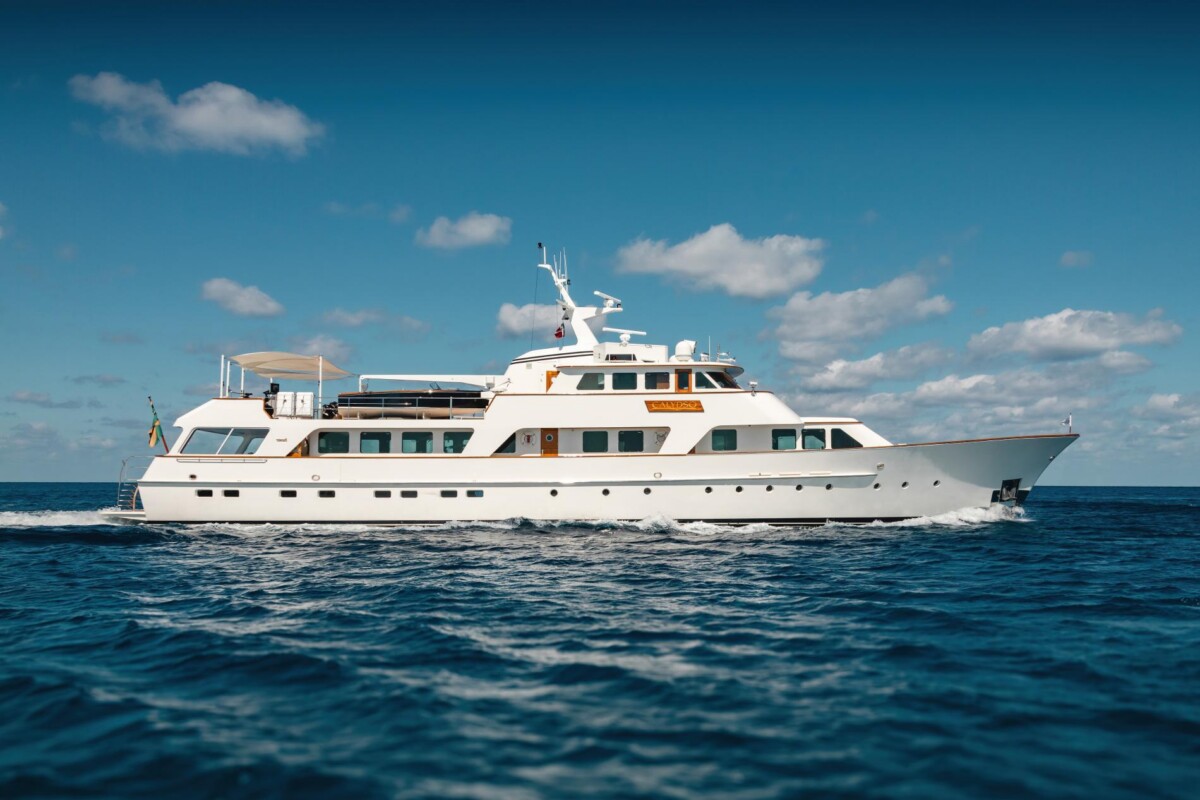 Feadship Calypso underway before her twelve-month interior refit