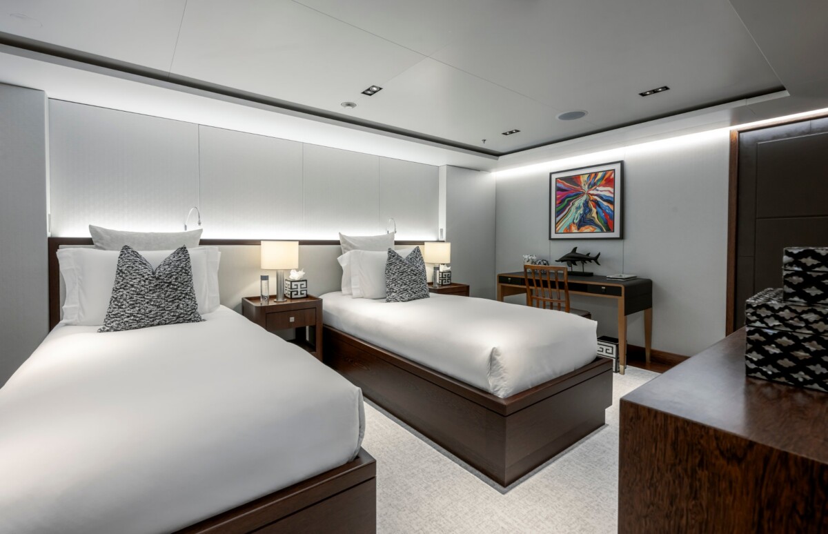 73M Admiral Guest Stateroom 73M Admiral yacht guest stateroom by Destry Darr Designs