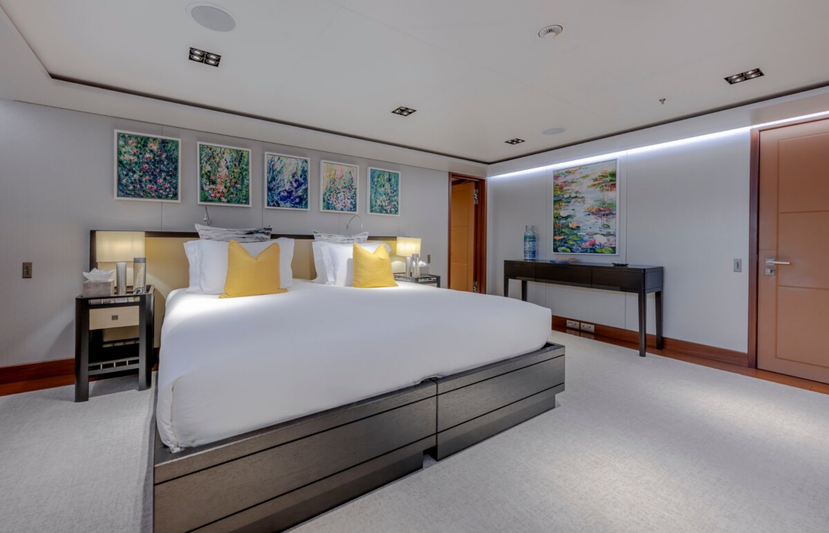 73M Admiral Guest Stateroom 73M Admiral yacht guest stateroom by Destry Darr Designs